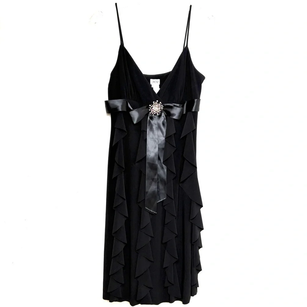 CACHE Y2K Vintage Prom Wedding Formal Dress Ruffles Rhinestone Sleeveless USA - Picture 14 of 15